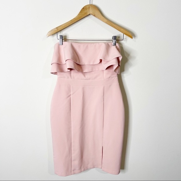 Adelyn Rae Issa Off The Shoulder Blush Pink Ruffle Split Sheath Dress Small - Picture 3 of 8